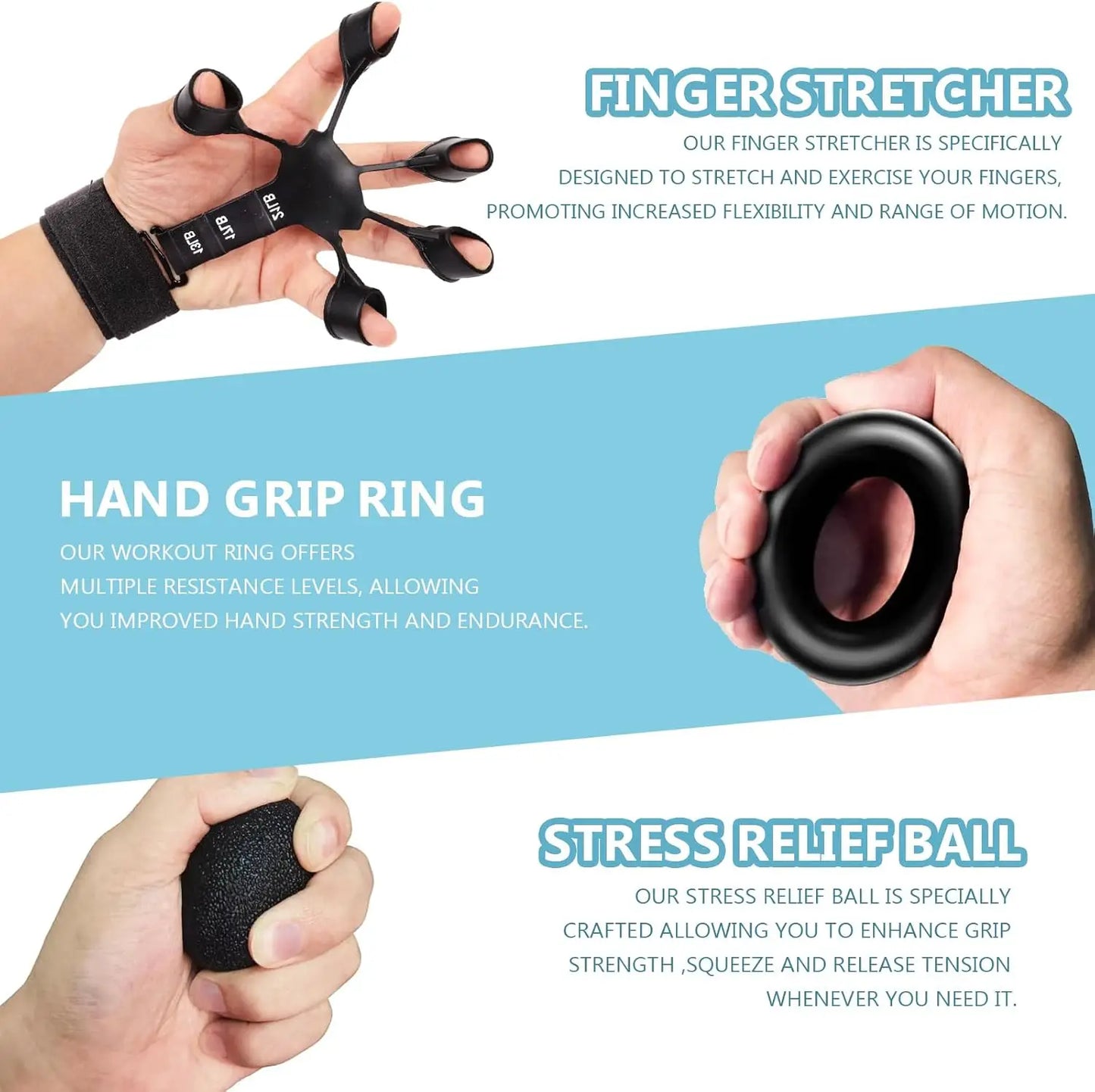 None Grip Trainer Kit Adjustable Hand Gripper Finger Stress Ball