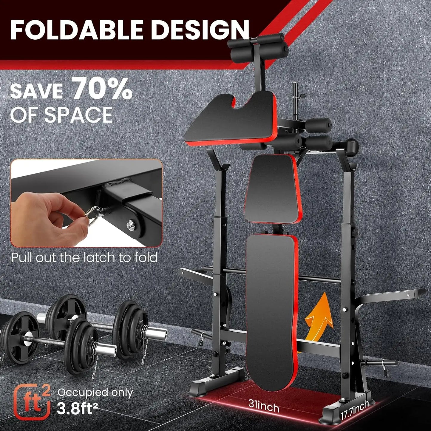 6-In-1 660Lbs Weight Bench Set With Squat Rack Barbell Rack