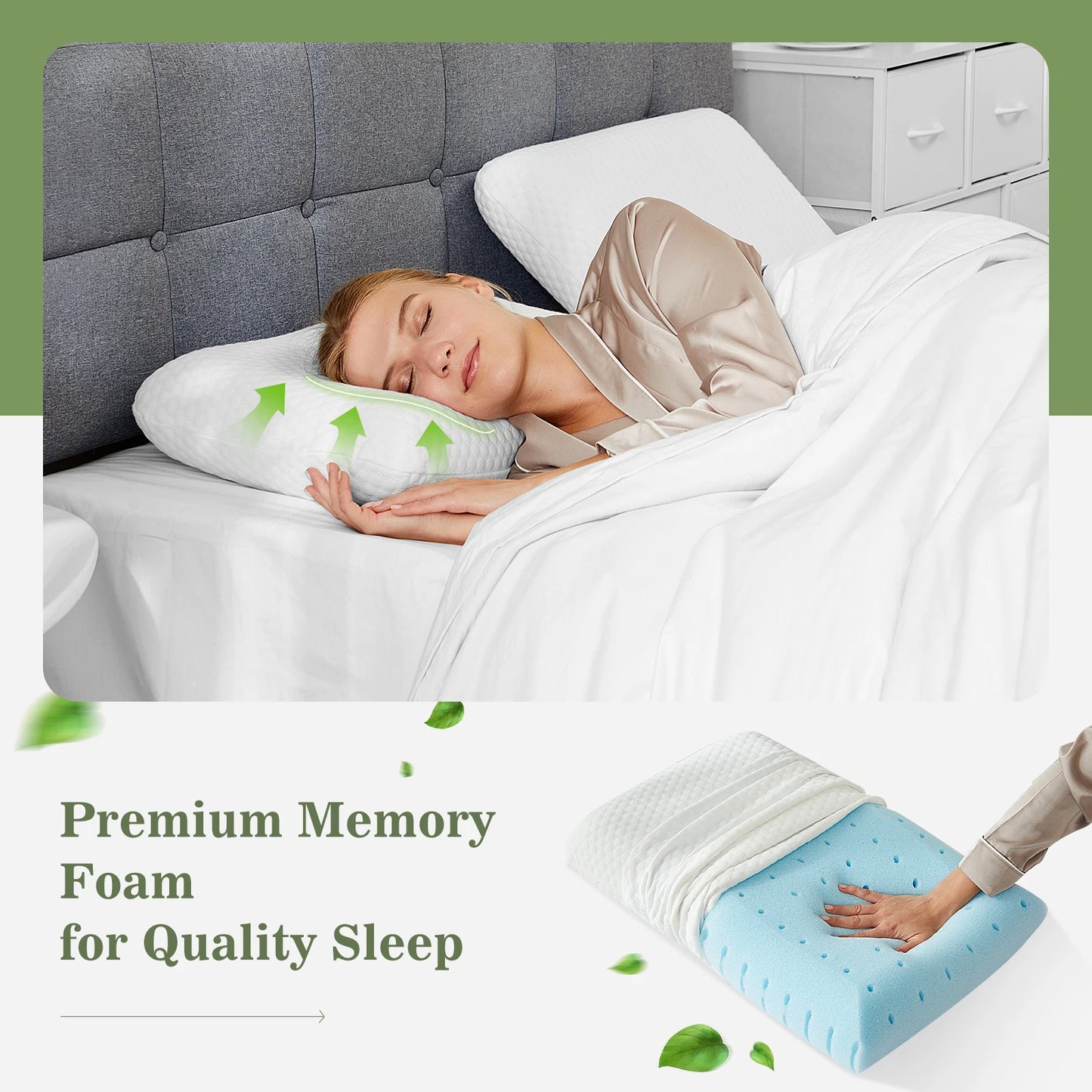 JHK Memory Foam Pillows Neck Support With Ventilated Cover