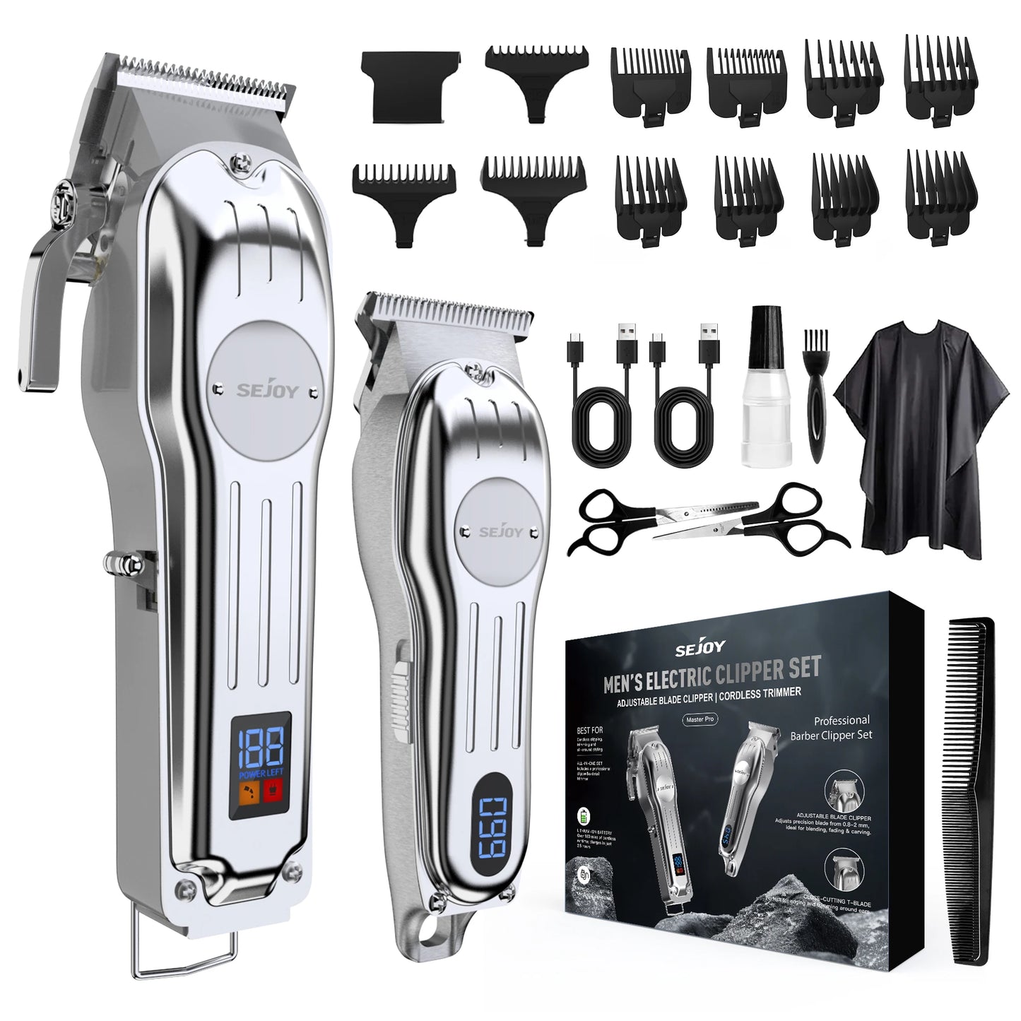 Sejoy Rechargeable Hair Clipper Combo Professional Trimmer Set for Barber