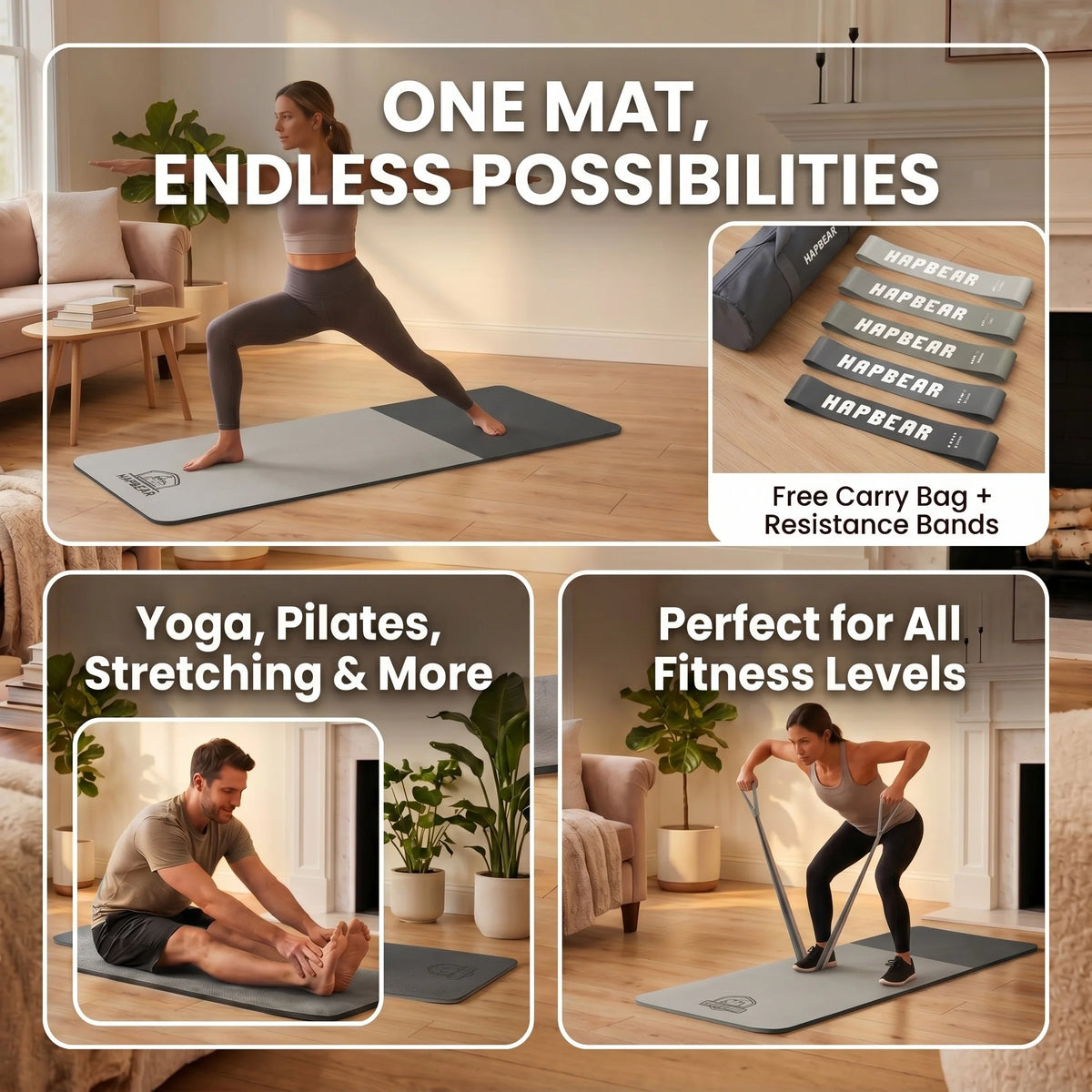 Hapbear Premium TPE Yoga Mat For Exercise And Fitness