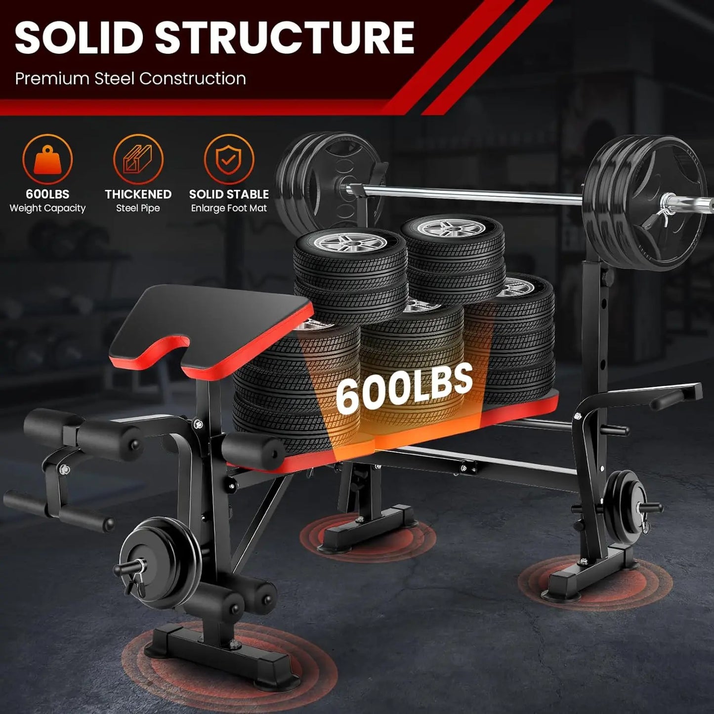 6-In-1 660Lbs Weight Bench Set With Squat Rack Barbell Rack