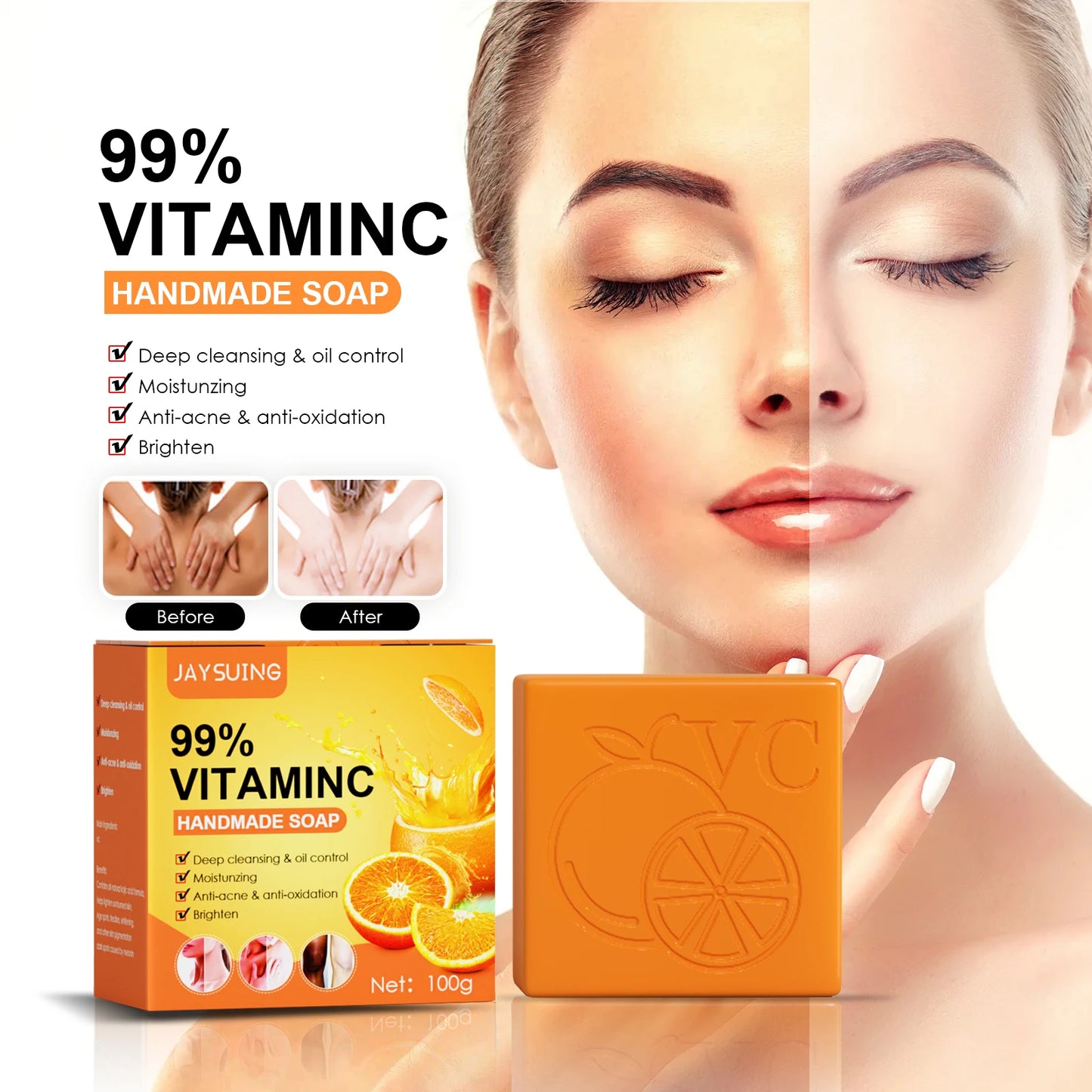 Jaysuing Vitamin C Whitening Soap Bar For Face And Body