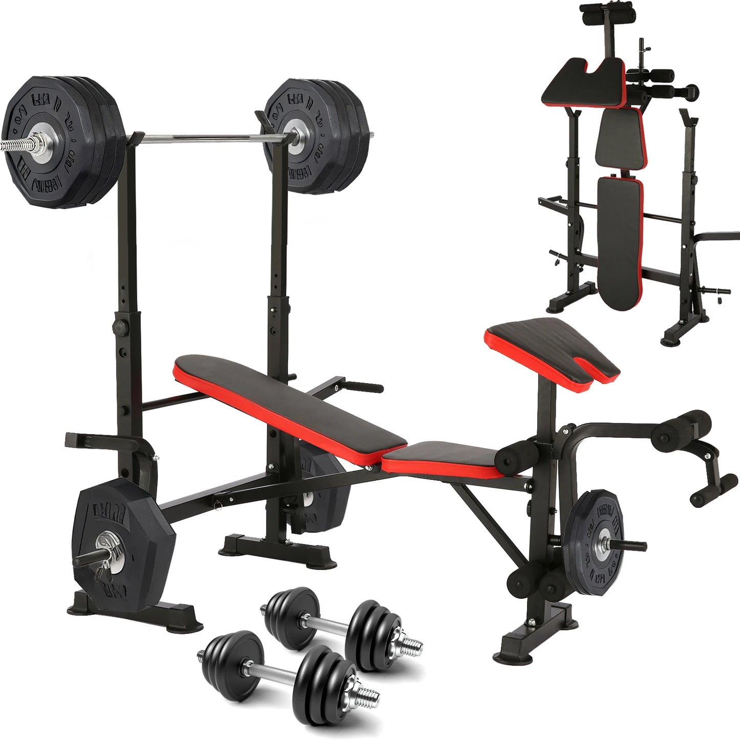 6-In-1 660Lbs Weight Bench Set With Squat Rack Barbell Rack