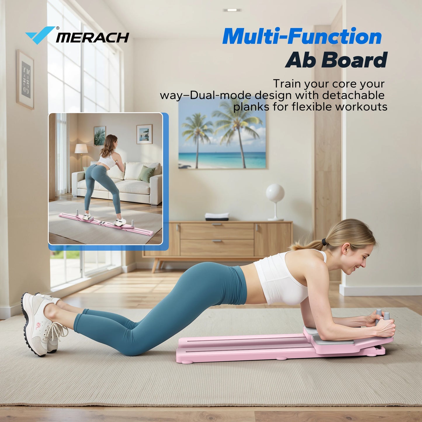 MERACH Portable Pilates Board Multifunctional Ab Trainer Anti Slip