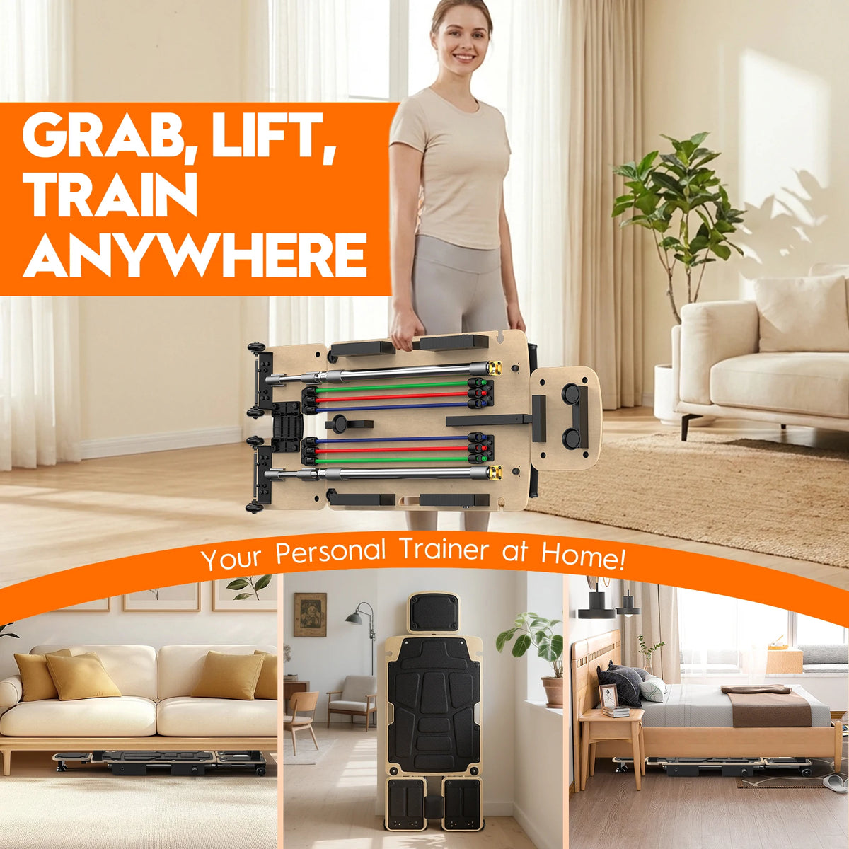 Foldable Five In One Pilates Reformer With Dual Foot Pads