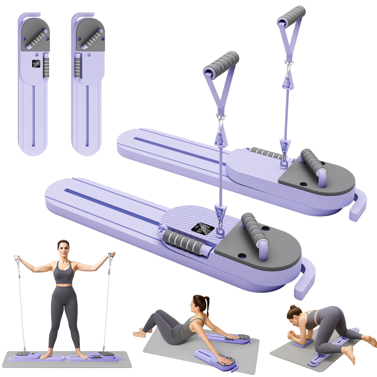AB Portable Pilates Reformer Board With Resistance Bands LCD Display