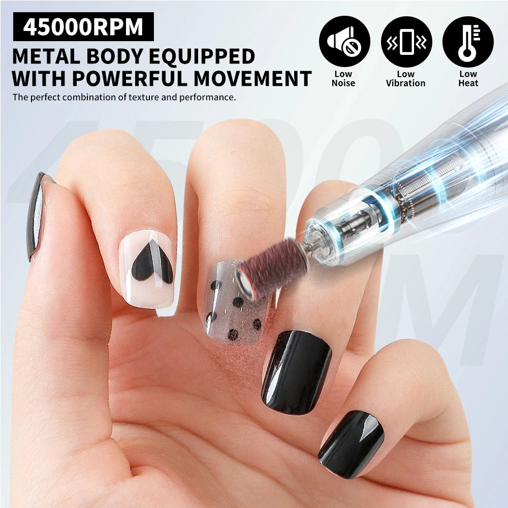 45000RPM Electric Nail Drill Rechargeable Manicure Polishing Tool