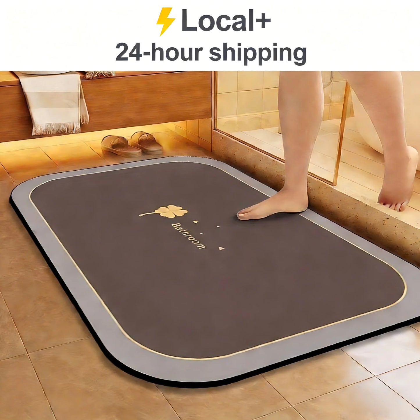 NONECN Diatomite Bath Mat Quick Dry Non Slip Water Absorbent