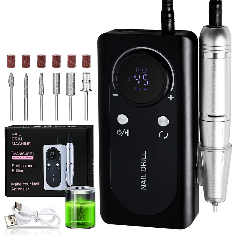 45000RPM Electric Nail Drill Rechargeable Manicure Polishing Tool