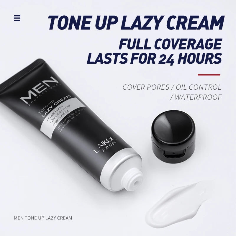 LAIKOU Men Skincare Set 4pcs TONE-UP Lazy Cream Facial Cleanser Toner Lotion Hydrating Oil Control 3-Minute Routine