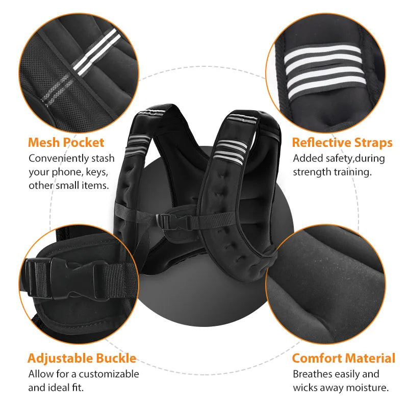 Weight Vest With Reflective Stripe For Workout And Running Training
