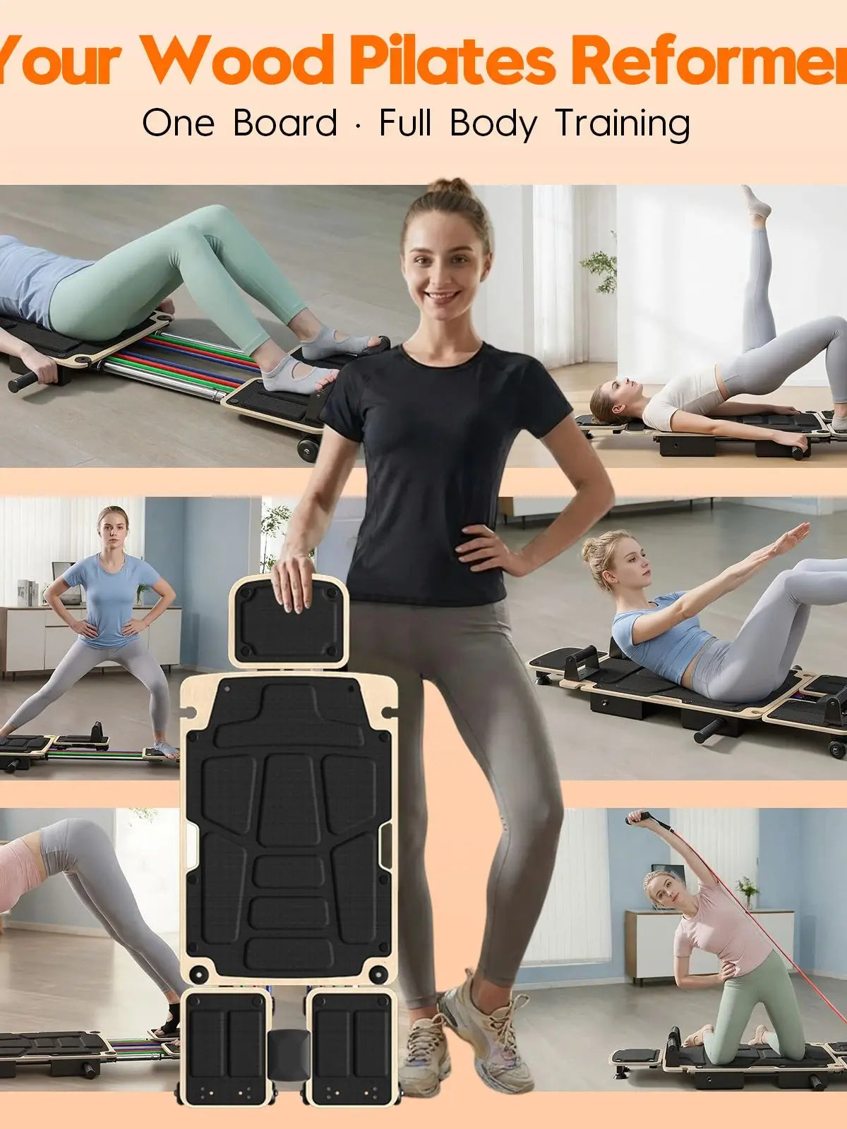 Foldable Five In One Pilates Reformer With Dual Foot Pads