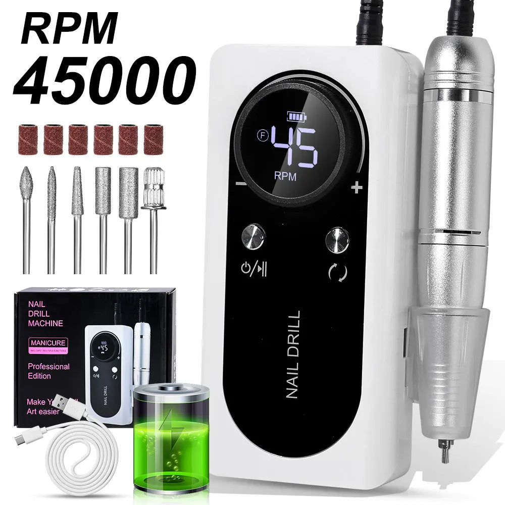 45000RPM Electric Nail Drill Rechargeable Manicure Polishing Tool