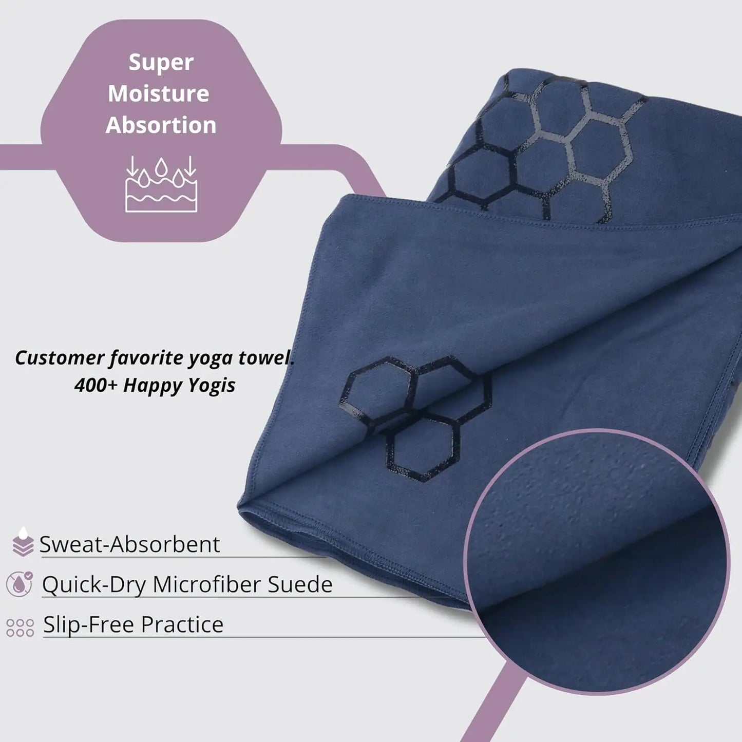 Non-Slip Yoga Mat Towel With Honeycomb Grip Sweat Absorbent