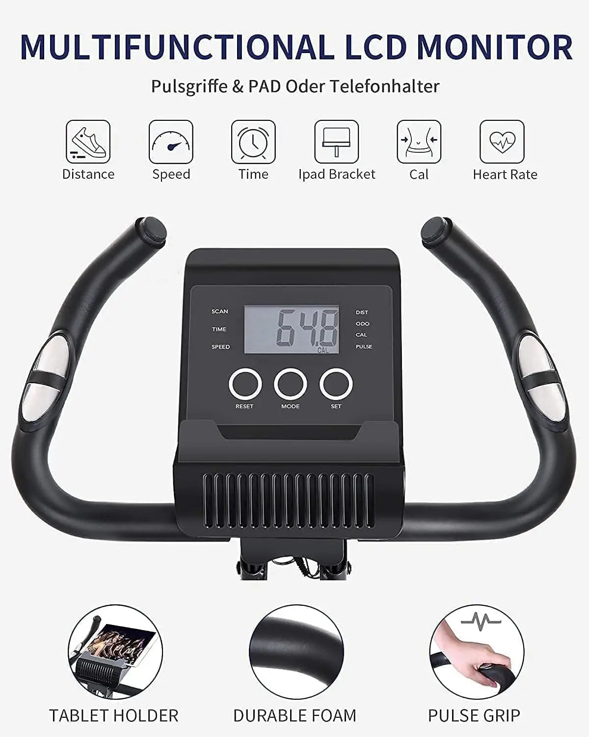 Folding Magnetic Upright Exercise Bike With Pulse LCD Monitor