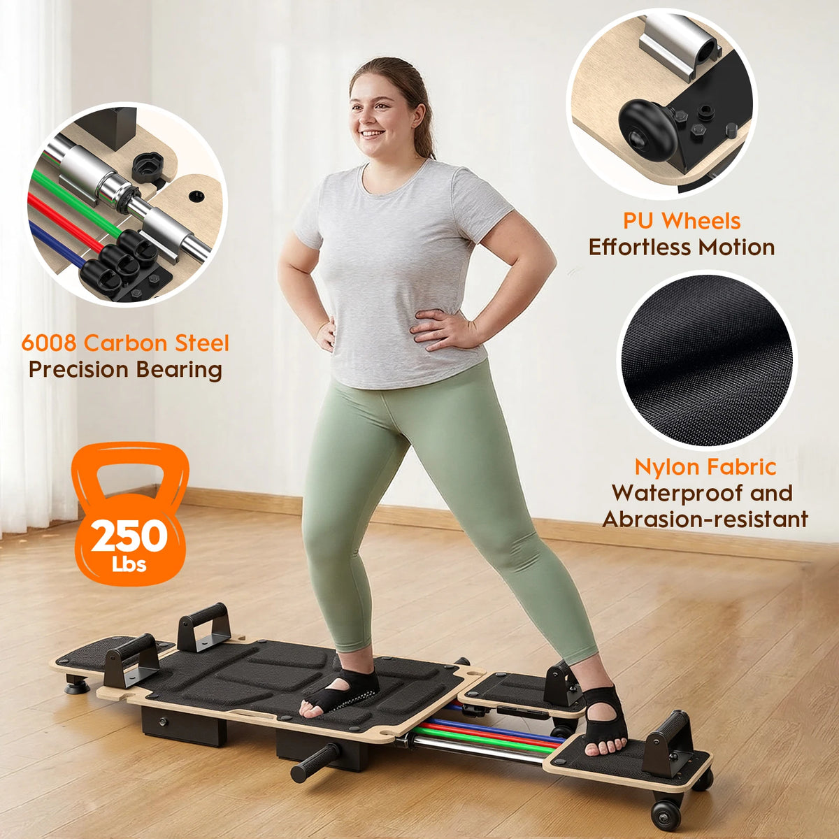 Foldable Five In One Pilates Reformer With Dual Foot Pads