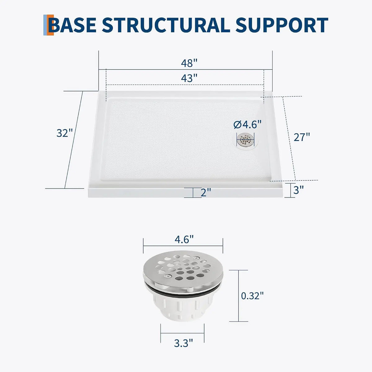 Premium Acrylic Shower Base Pan Low Profile Non Slip Design