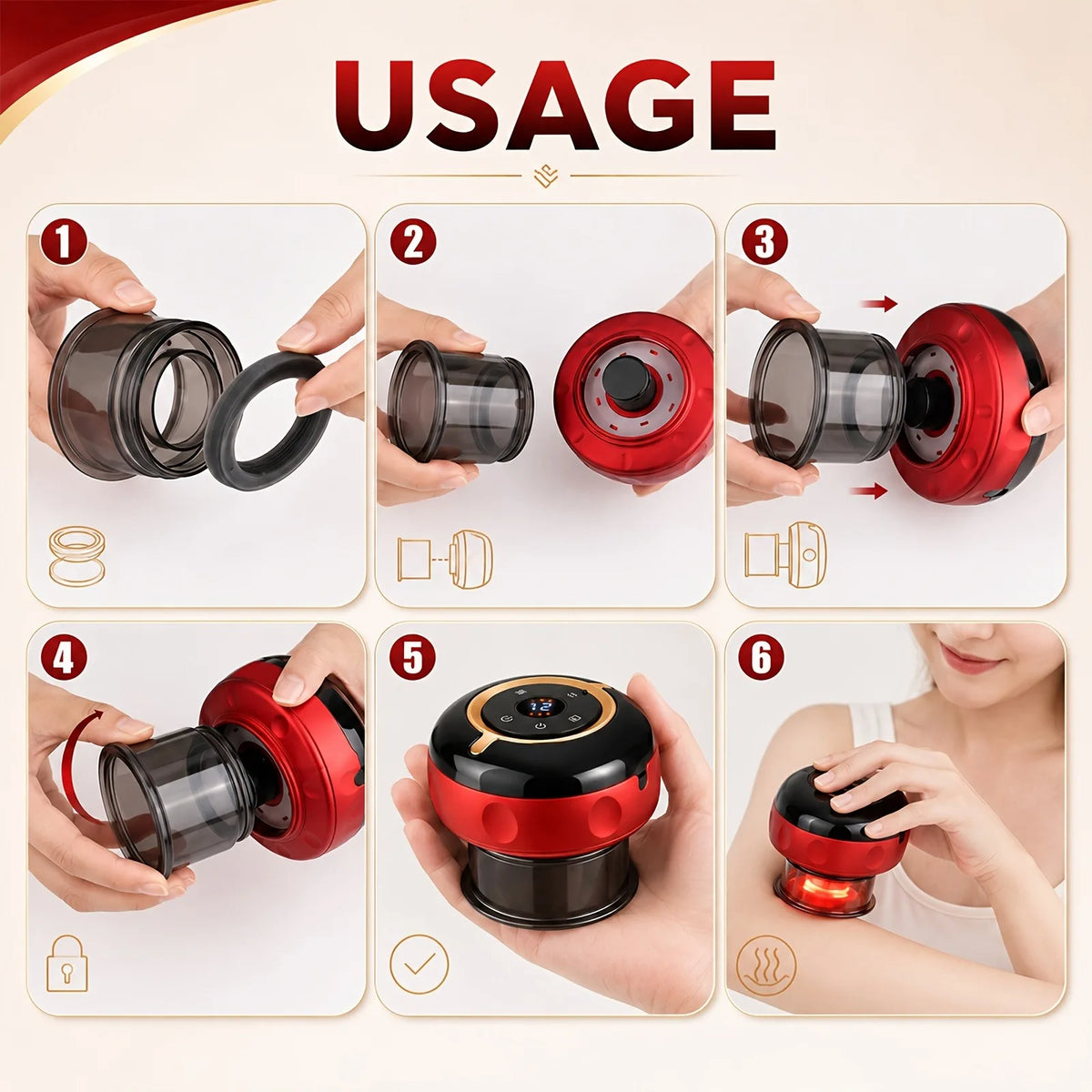 Jitesy Electric Cupping Massager Microcurrent Heat Smart Suction Pain Relief