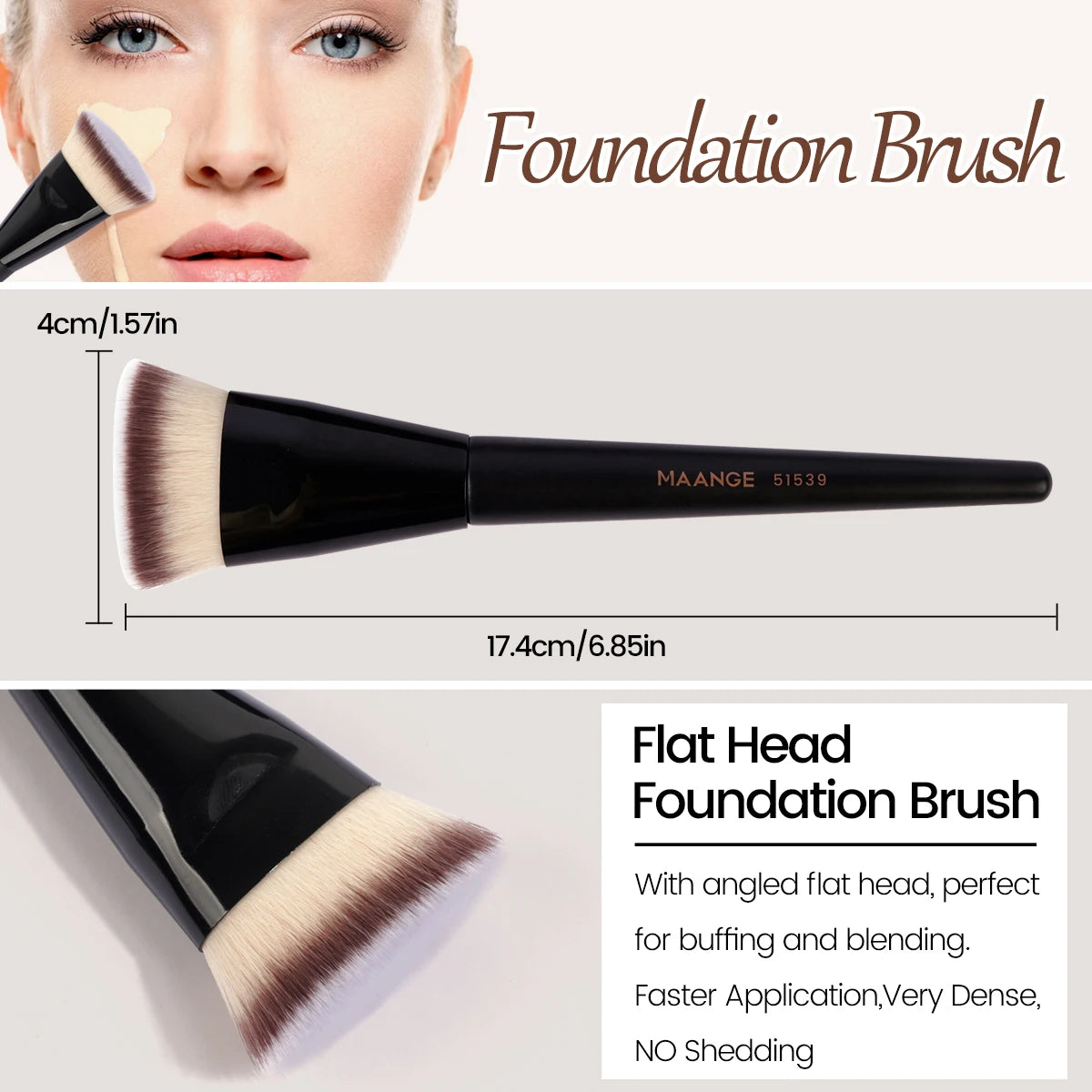 3 Piece Makeup Brush Set With Soft Synthetic Bristles