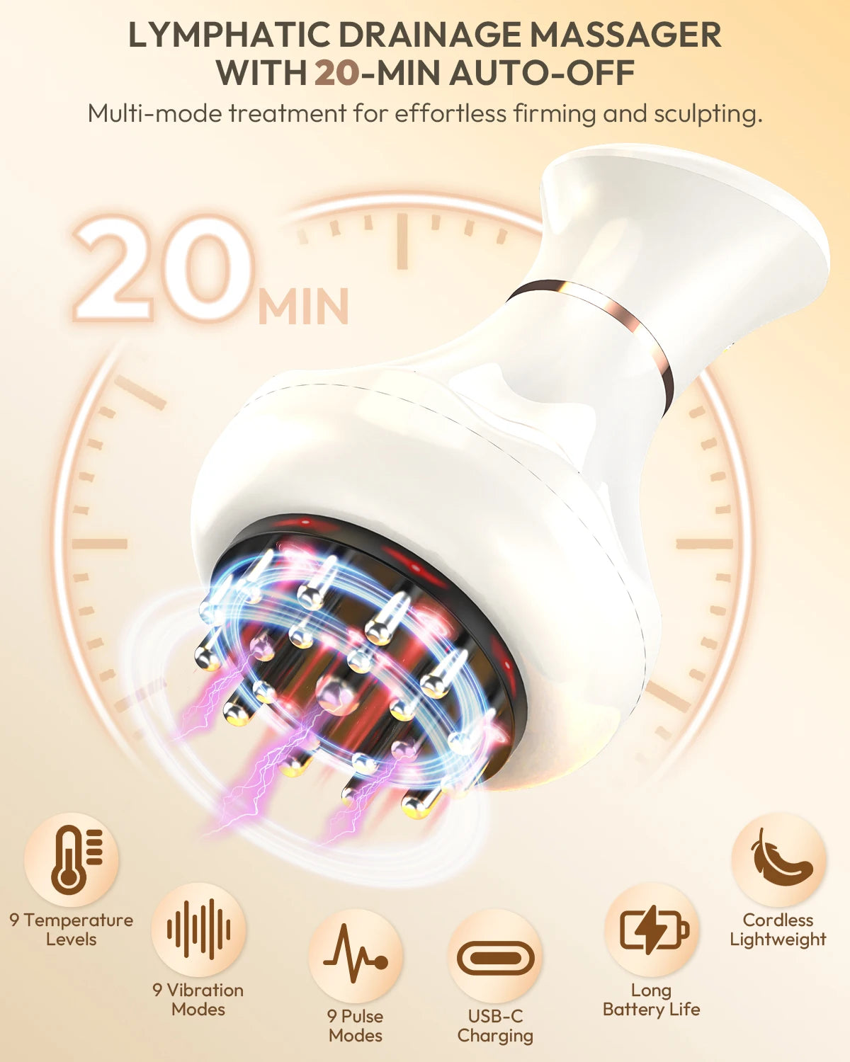 Lymphatic Drainage Massager Anti-Cellulite Tool With Heat Vibration