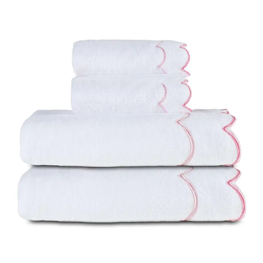 4 Piece Cotton Bath and Hand Towels Set With Embroidered Scalloped Edges