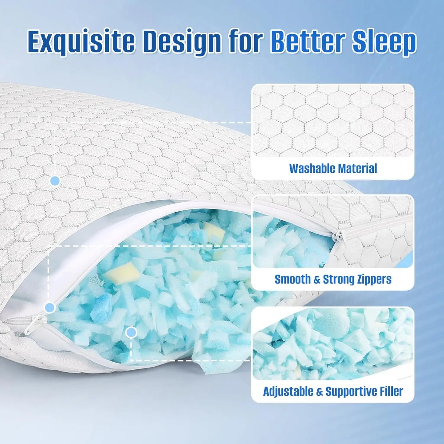 Cooling Adjustable Shredded Memory Foam Pillow Set For All Sleepers