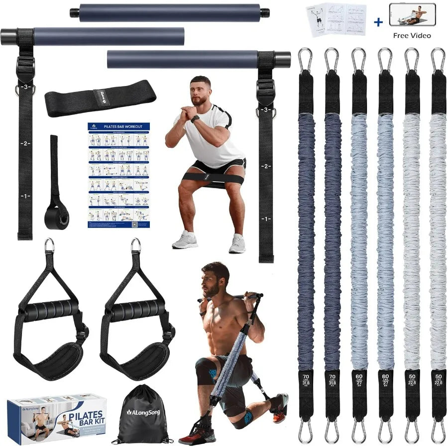Upgraded Pilates Bar Kit With Resistance Bands Stainless Steel