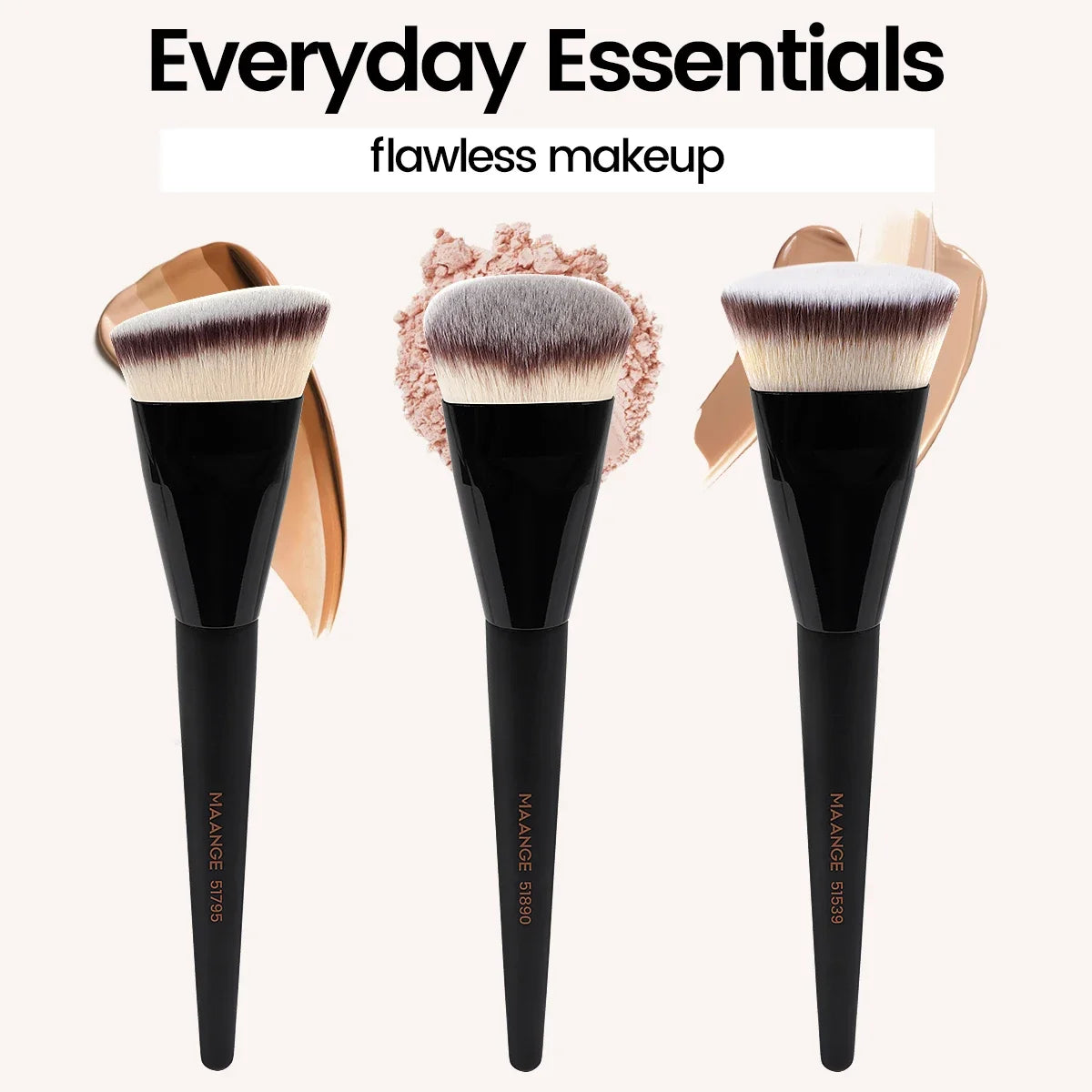3 Piece Makeup Brush Set With Soft Synthetic Bristles