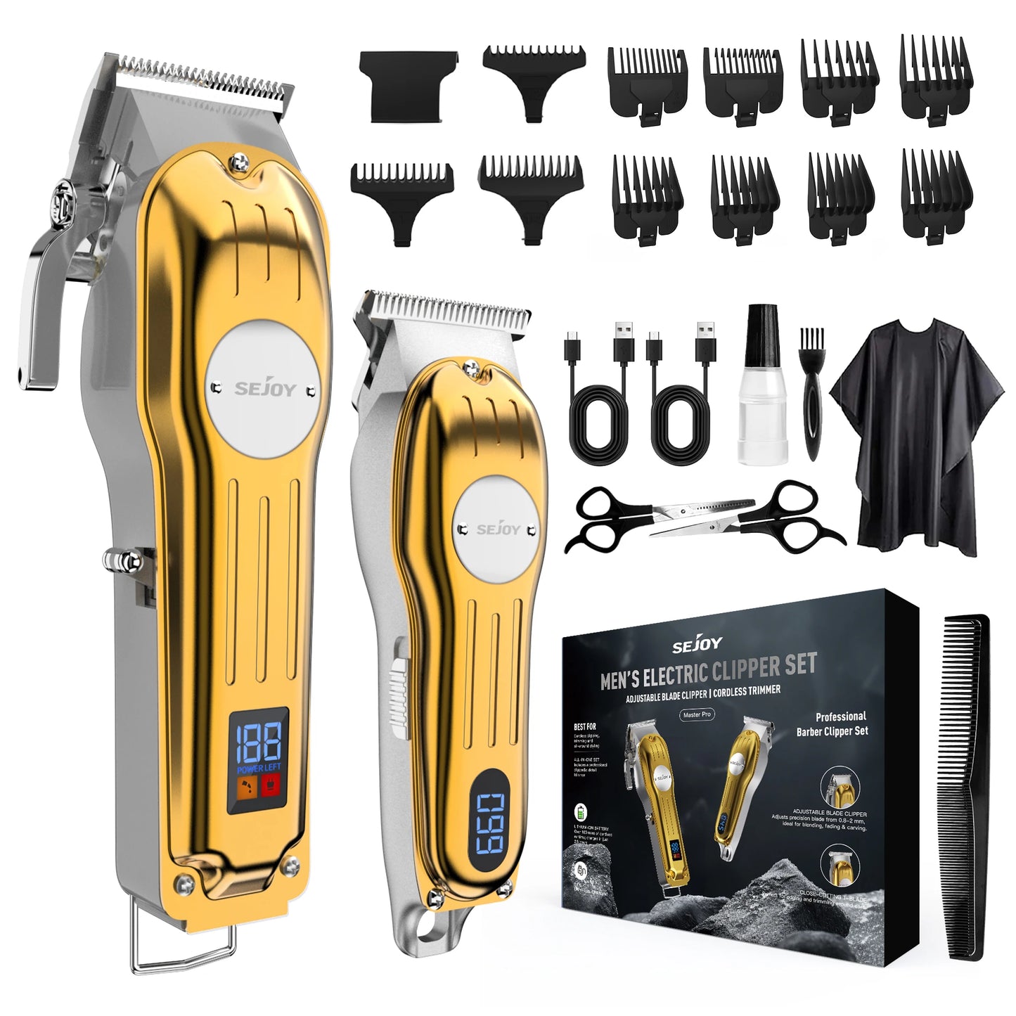 Sejoy Rechargeable Hair Clipper Combo Professional Trimmer Set for Barber