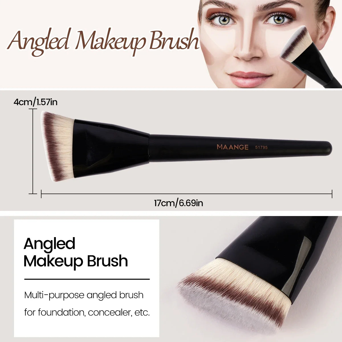 3 Piece Makeup Brush Set With Soft Synthetic Bristles