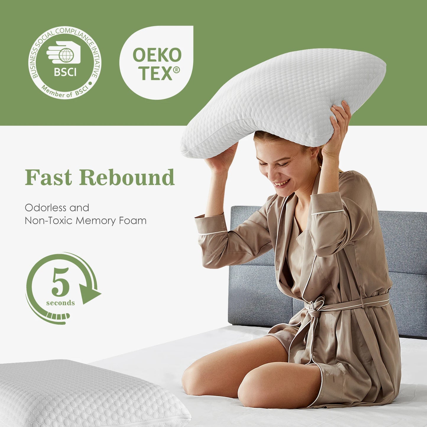 JHK Memory Foam Pillows Neck Support With Ventilated Cover