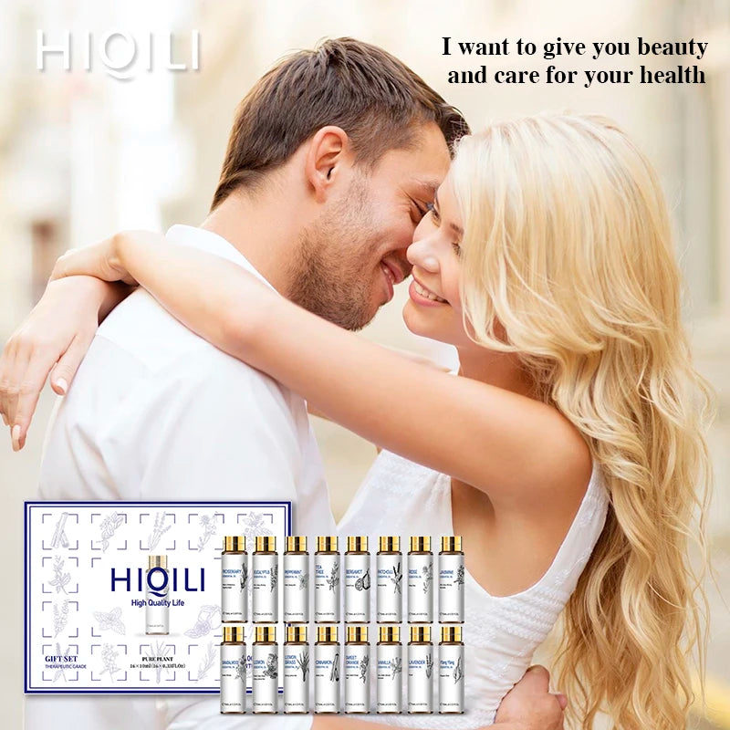 HIQILI 16 PCS 10ML Essential Oils Set,  Pure Lavender,Eucalyptus,Vanilla, Jasmine,Mint,Rose Oil for Diffuser,Humidifier, Candles