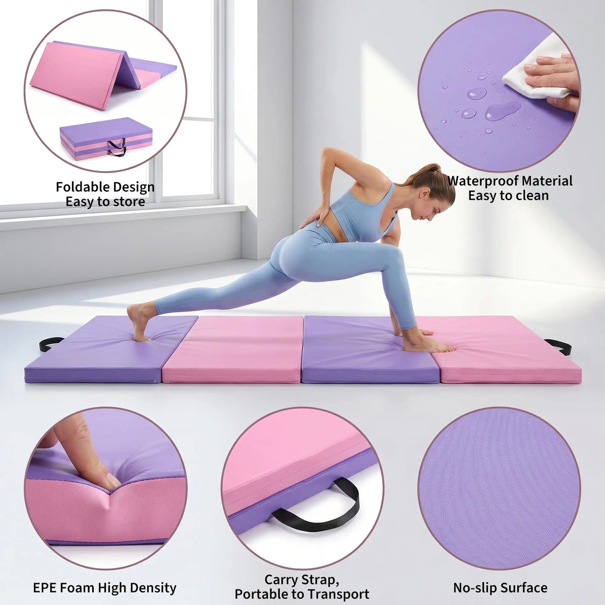 HiMISS Four Fold Gymnastics Exercise Mat For Home Workout