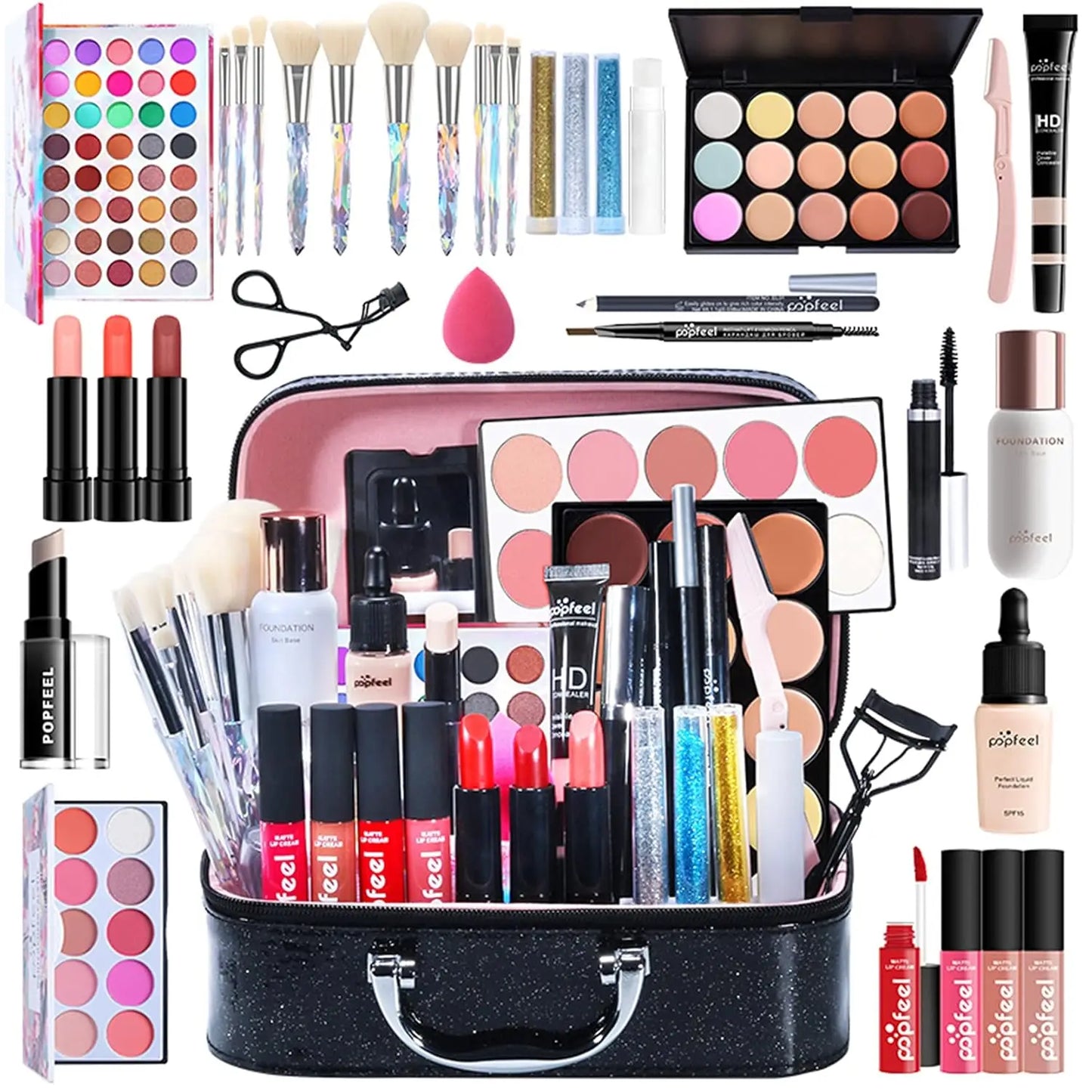 All-in-One Holiday Makeup Set With Eyeshadow Lipstick Concealer Foundation