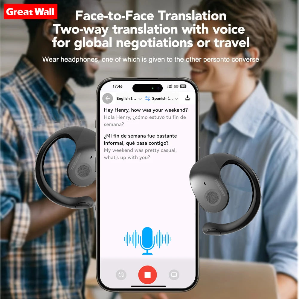 GreatWall Real Time Translation Wireless Earphones With AI Language Support