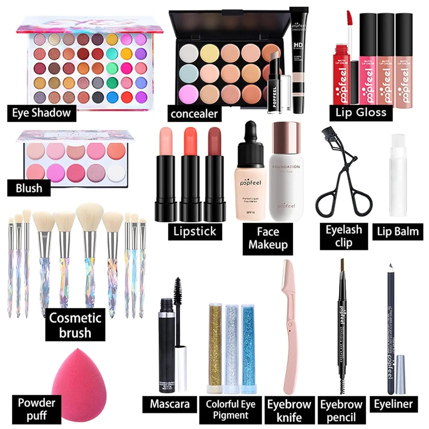 All-in-One Holiday Makeup Set With Eyeshadow Lipstick Concealer Foundation
