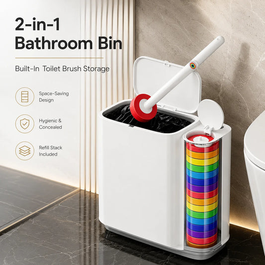 Joybos Plastic Bathroom Trash Bin And Toilet Brush Set