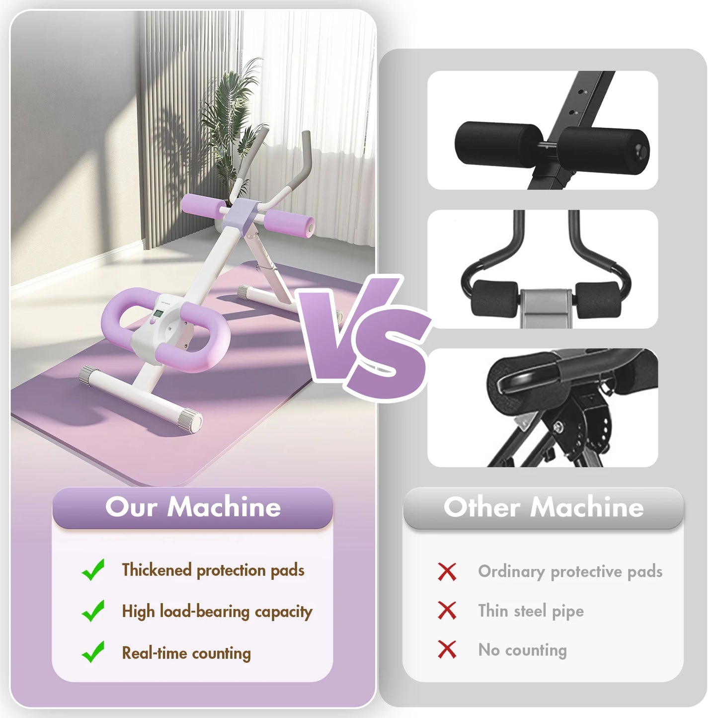 Folding Abdominal Crunch Machine For Home Gym With Resistance Bands