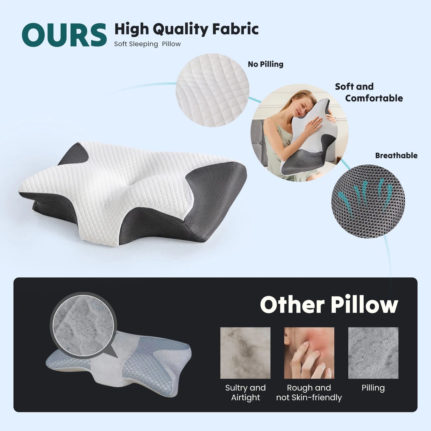 JHK Ergonomic Cervical Memory Foam Neck Pillow With Cooling Pillowcase