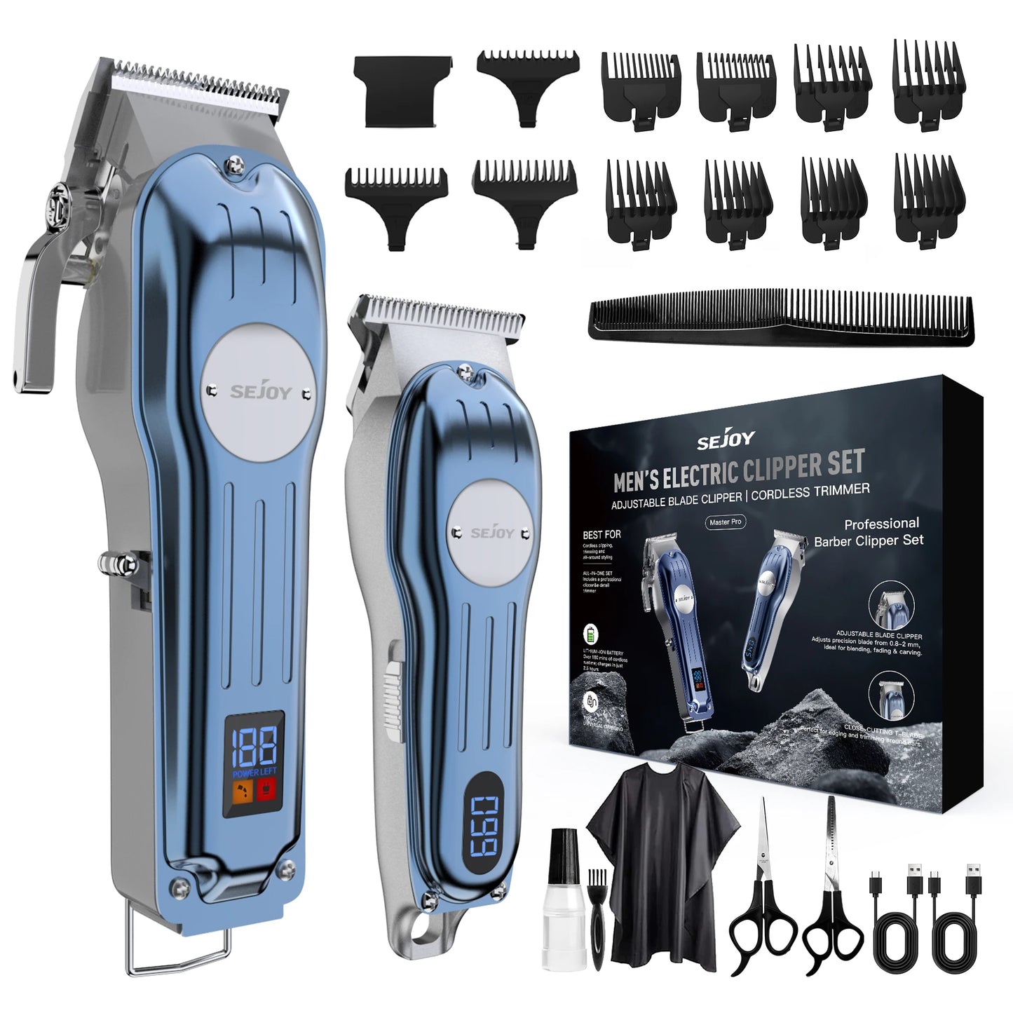 Sejoy Rechargeable Hair Clipper Combo Professional Trimmer Set for Barber