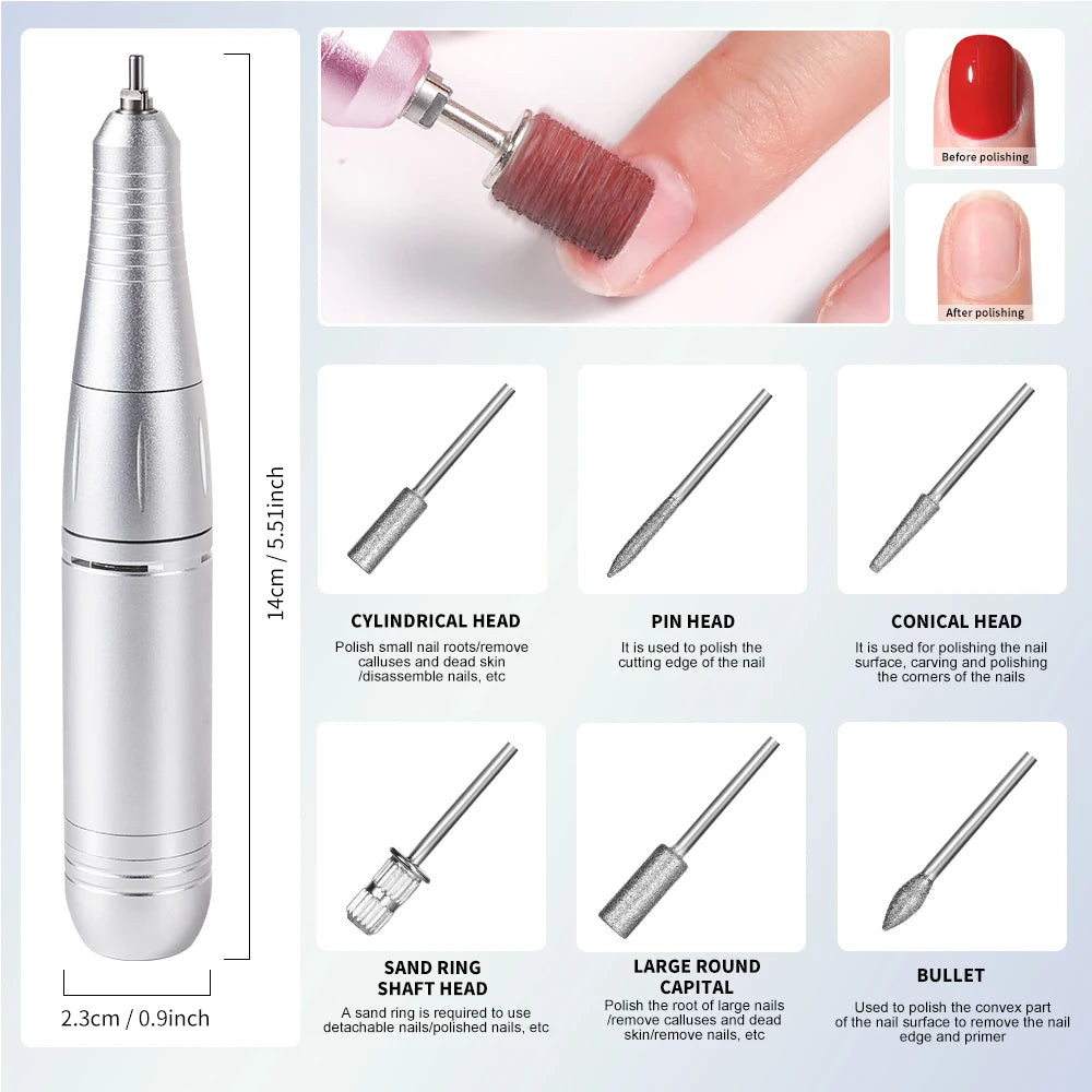45000RPM Electric Nail Drill Rechargeable Manicure Polishing Tool