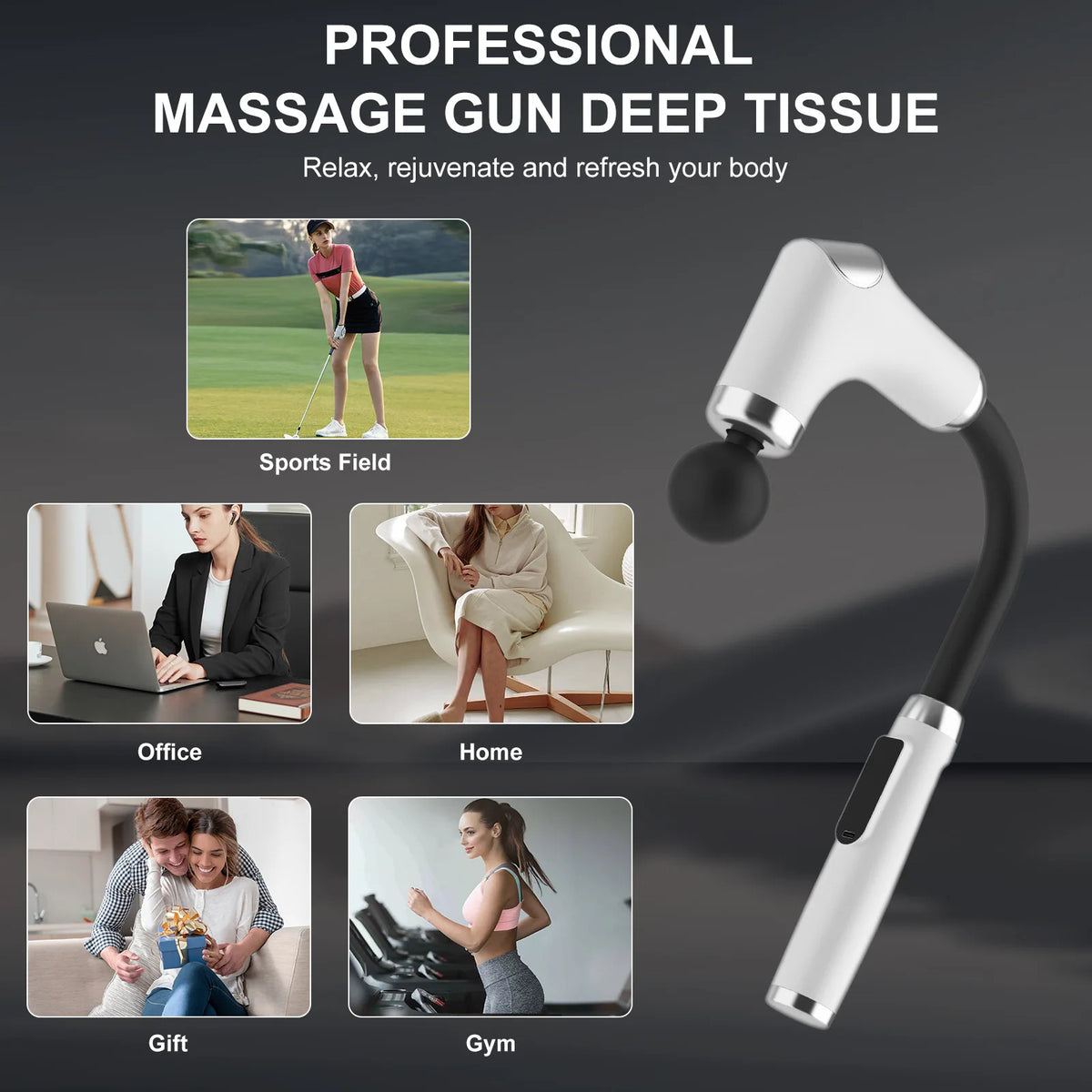 Long Handle Rechargeable Massage Gun For Deep Tissue Relief