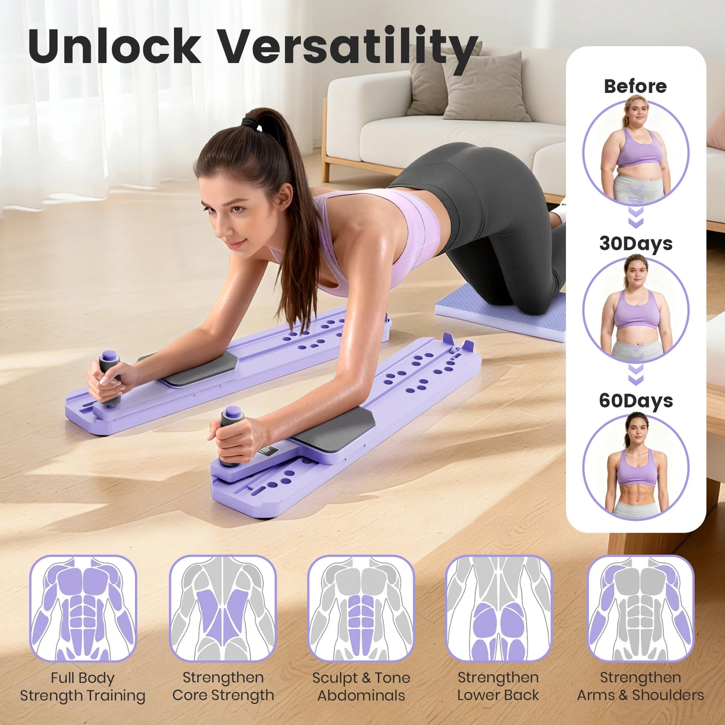 Portable Pilates Board For Core Fitness With Ski Balance Board And Reps Timer