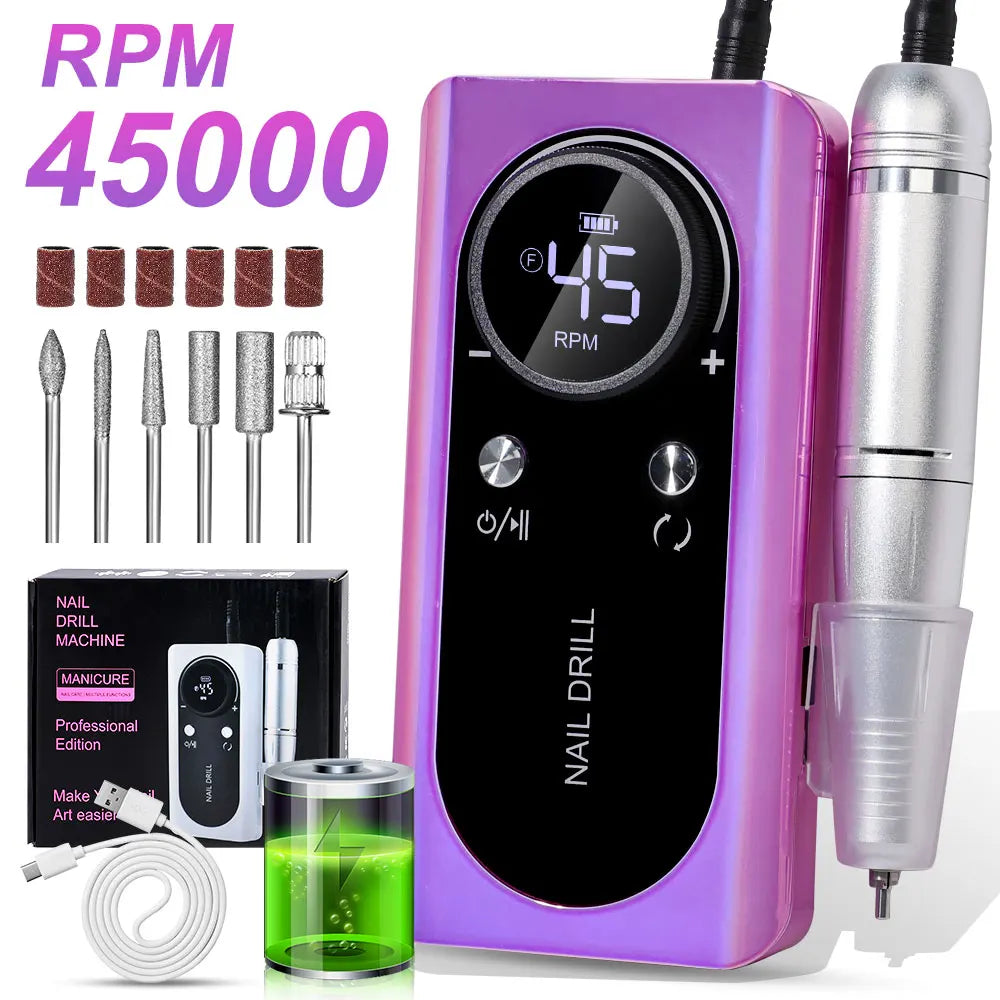 45000RPM Electric Nail Drill Rechargeable Manicure Polishing Tool