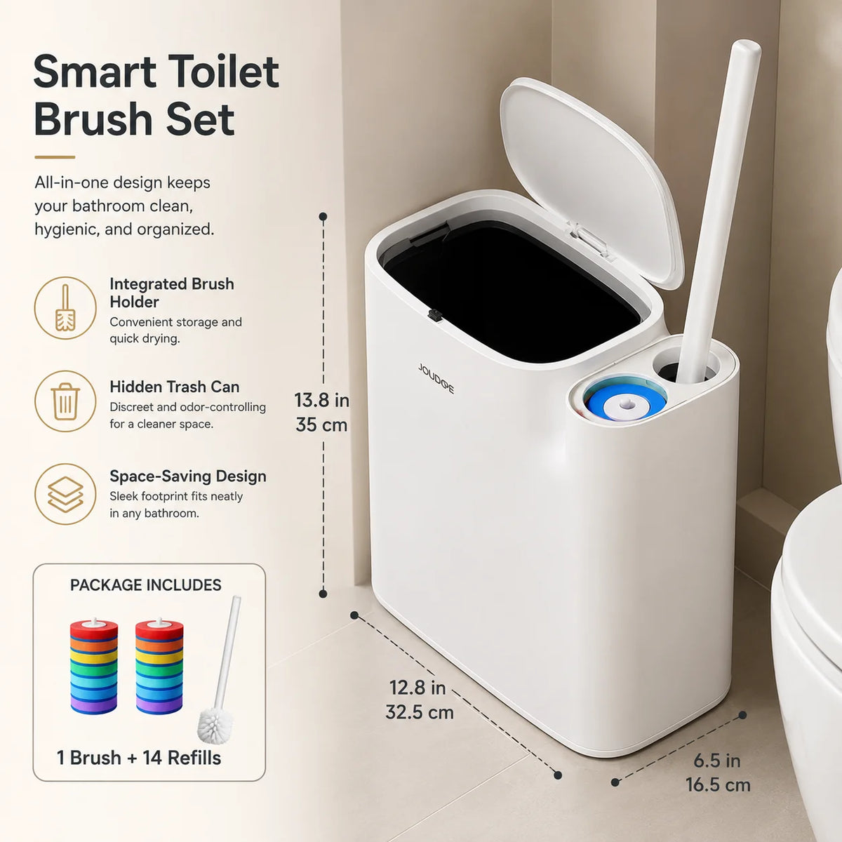 Joybos Plastic Bathroom Trash Bin And Toilet Brush Set