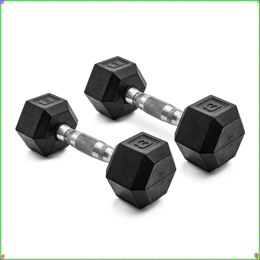 Rubber Hex Dumbbell Set With Anti-Roll Heads And Grip