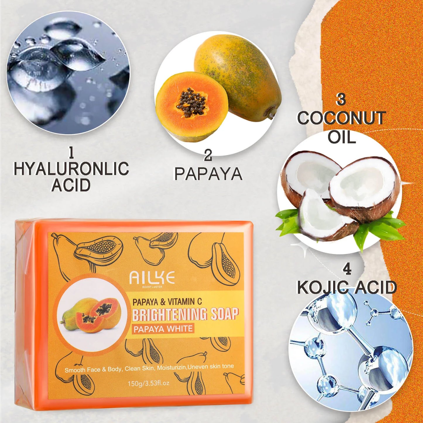 AILKE Papaya Kojic Soap Hyperpigmentation Brightening
