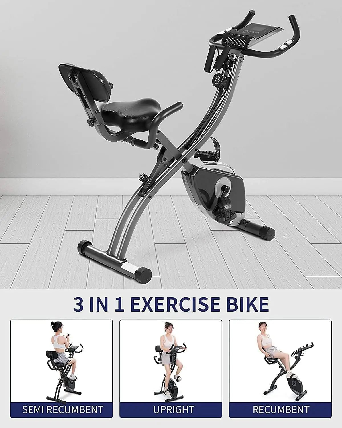 Folding Magnetic Upright Exercise Bike With Pulse LCD Monitor
