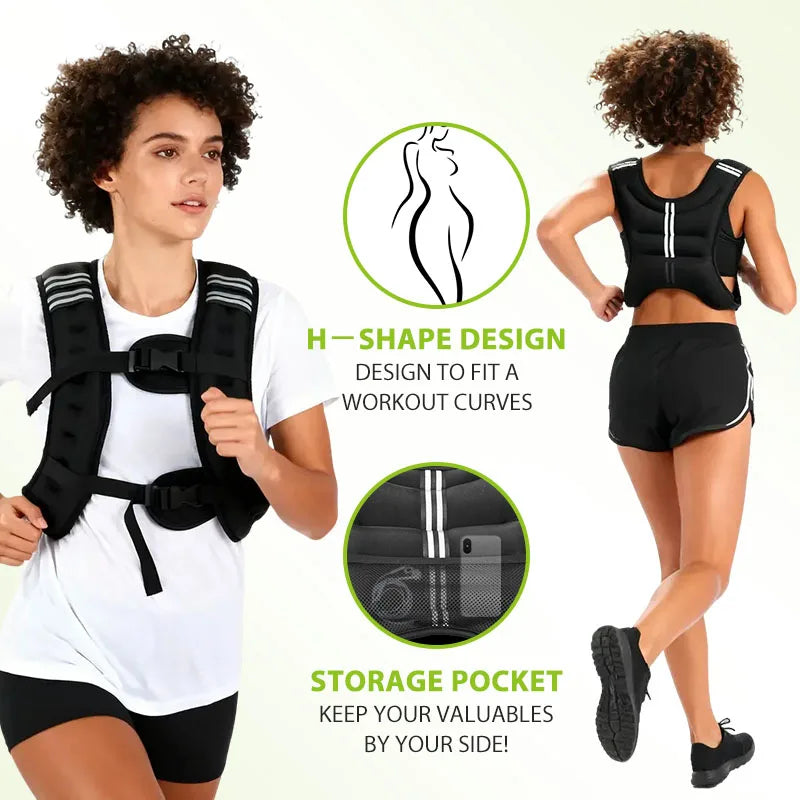Weighted Vest With Reflective Stripe And Pocket For Workout